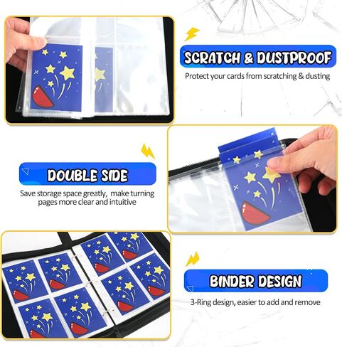 Card Binder 4-Pockets, 400 Pockets Card Holder with 50 Removable Sleeves, Large Capacity＆Waterproof Zipper Album Holder for Trading Card Collector, Blue Stars in Saudi Arabia