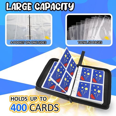 Card Binder 4-Pockets, 400 Pockets Card Holder with 50 Removable Sleeves, Large Capacity＆Waterproof Zipper Album Holder for Trading Card Collector, Blue Stars in Saudi Arabia