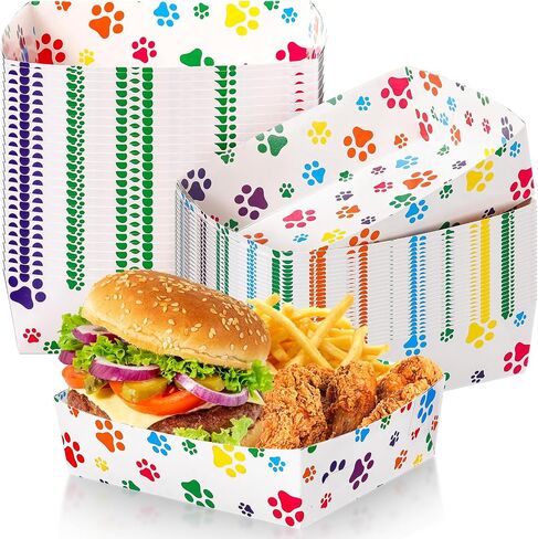 Mifoci 48 Pcs Dog Paw Party Paper Food Trays 5 lb Large Paper Food Boats Disposable Snack Trays for Burger Fries, Birthday, Puppy Theme Party Supplies (Colorful,Classic Style) in Kuwait
