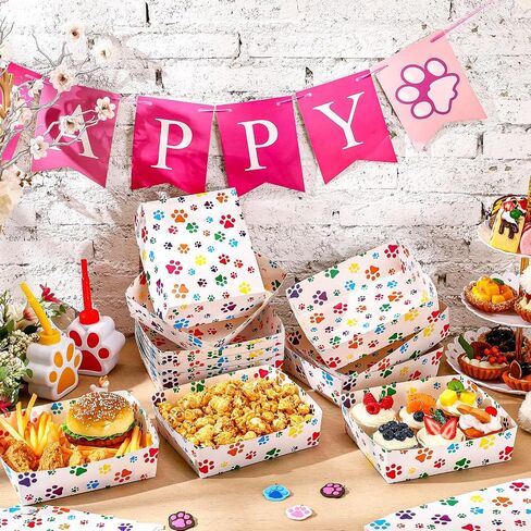 Mifoci 48 Pcs Dog Paw Party Paper Food Trays 5 lb Large Paper Food Boats Disposable Snack Trays for Burger Fries, Birthday, Puppy Theme Party Supplies (Colorful,Classic Style) in Kuwait