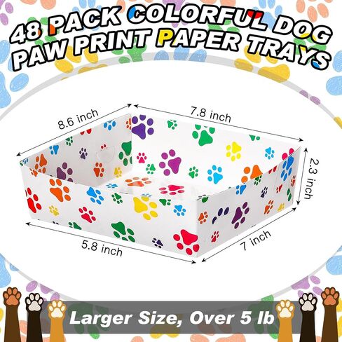 Mifoci 48 Pcs Dog Paw Party Paper Food Trays 5 lb Large Paper Food Boats Disposable Snack Trays for Burger Fries, Birthday, Puppy Theme Party Supplies (Colorful,Classic Style) in Kuwait