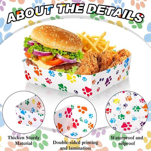 Mifoci 48 Pcs Dog Paw Party Paper Food Trays 5 lb Large Paper Food Boats Disposable Snack Trays for Burger Fries, Birthday, Puppy Theme Party Supplies (Colorful,Classic Style) in Kuwait