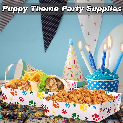Mifoci 48 Pcs Dog Paw Party Paper Food Trays 5 lb Large Paper Food Boats Disposable Snack Trays for Burger Fries, Birthday, Puppy Theme Party Supplies (Colorful,Classic Style) in Kuwait