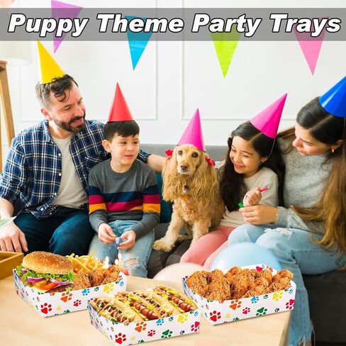 Mifoci 48 Pcs Dog Paw Party Paper Food Trays 5 lb Large Paper Food Boats Disposable Snack Trays for Burger Fries, Birthday, Puppy Theme Party Supplies (Colorful,Classic Style) in Kuwait
