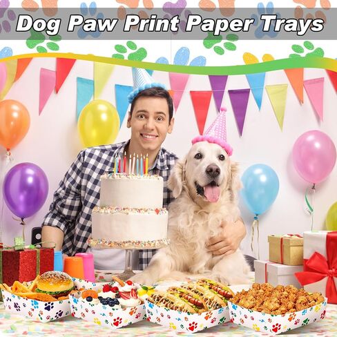 Mifoci 48 Pcs Dog Paw Party Paper Food Trays 5 lb Large Paper Food Boats Disposable Snack Trays for Burger Fries, Birthday, Puppy Theme Party Supplies (Colorful,Classic Style) in Kuwait