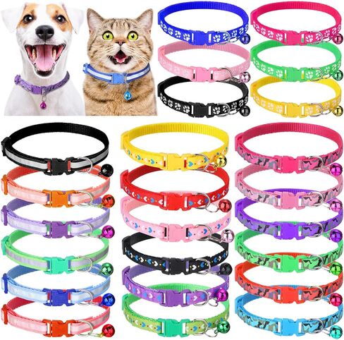 24 Pcs Puppy Collars for Litter Cat Collar with Bells Soft Nylon Whelping Puppy Collars Adjustable Reflective Cat Collar for Newborn Pets Dogs, Assorted Colors (Cute Pattern) in Saudi Arabia