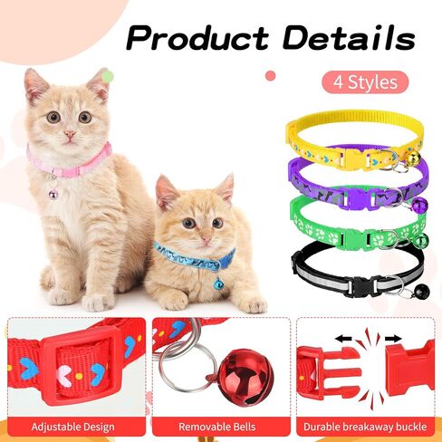 24 Pcs Puppy Collars for Litter Cat Collar with Bells Soft Nylon Whelping Puppy Collars Adjustable Reflective Cat Collar for Newborn Pets Dogs, Assorted Colors (Cute Pattern) in Saudi Arabia