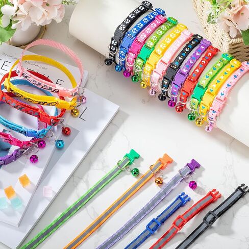 24 Pcs Puppy Collars for Litter Cat Collar with Bells Soft Nylon Whelping Puppy Collars Adjustable Reflective Cat Collar for Newborn Pets Dogs, Assorted Colors (Cute Pattern) in Saudi Arabia