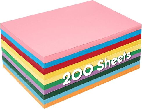 3 otters 200 Sheets Colored Card Stock, 180 GSM 10 Colors Construction Paper for Scrapbook, School Office Supplies in Kuwait