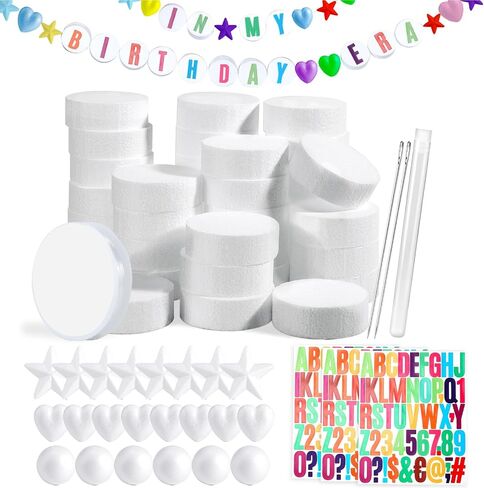 Pllieay 36Pcs Craft Foam Circles with Stickers, Elastic String and Needle, 3 Inch Foam Circles for Friendship Bracelet, Birthday Party, Christmas Decoration in Saudi Arabia