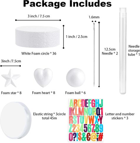 Pllieay 36Pcs Craft Foam Circles with Stickers, Elastic String and Needle, 3 Inch Foam Circles for Friendship Bracelet, Birthday Party, Christmas Decoration in Saudi Arabia