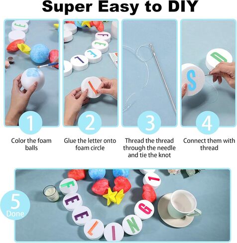 Pllieay 36Pcs Craft Foam Circles with Stickers, Elastic String and Needle, 3 Inch Foam Circles for Friendship Bracelet, Birthday Party, Christmas Decoration in Saudi Arabia