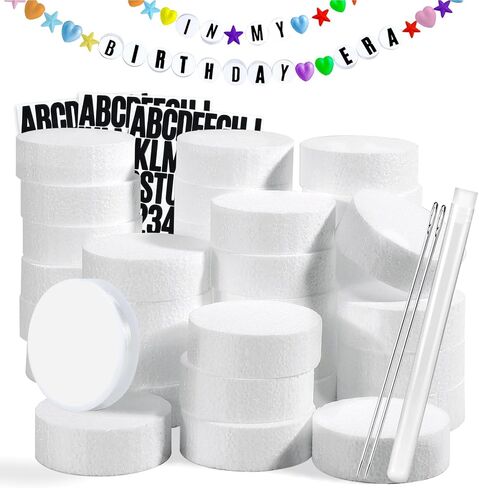 Pllieay 36Pcs Craft Foam Circles with Stickers, Elastic String and Needle, 3 Inch Foam Circles for Friendship Bracelet, Birthday Party, Christmas Decoration in Saudi Arabia