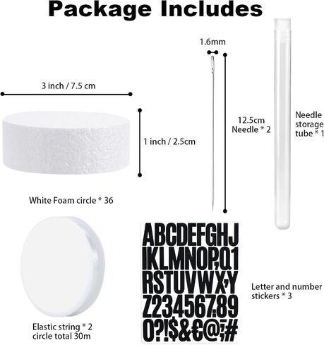 Pllieay 36Pcs Craft Foam Circles with Stickers, Elastic String and Needle, 3 Inch Foam Circles for Friendship Bracelet, Birthday Party, Christmas Decoration in Saudi Arabia