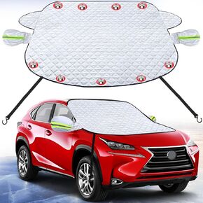 Car Windshield Snow Cover for Ice and Snow,Winter Car Snow Cover with Magnetic Edges and Windproof Webbing Straps,Windscreen Frost Protector Covers,for Most Car SUV RV Vans and Trucks (65'' X 49.6'')
