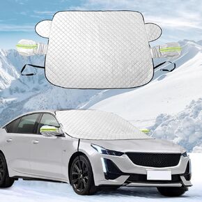 Car Magnetic Windshield Snow Cover, Heavy Duty Ultra Thick Protective Windscreen Cover 4-Layer Protection for Snow, Ice, UV & Frost Wiper Mirror Universal for Sedan, Small SUV(Black)