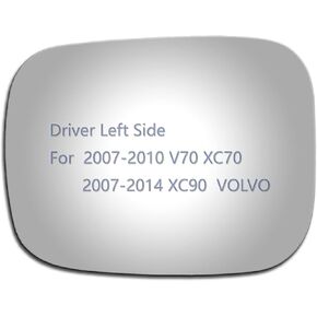 JZSUPER Side Mirror Glass fit for Volvo 2007-2010 V70 XC70, 2007-2014 XC90 Driver Left Side LH Flat, Including Adhesive
