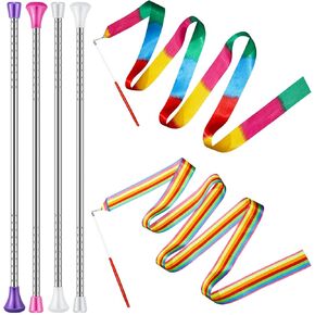 6 Pcs Twirling Batons Center Balanced Batons for Twirling 22 Inch Steel Kid Baton with Colorful Dance Ribbons Rhythmic Gymnastics Ribbon for Kids Girls Marching Band, Gymnastics, Dance Performance