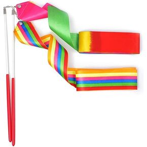 HUIANER Dance Ribbons Streamers Rhythmic Gymnastic Ribbon Wands Rods for Children Art Dances, Baton Twirling, 2 Pieces