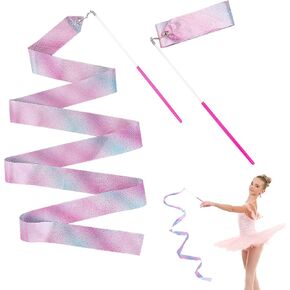 amaxiu 2pcs شريط الرقص المتلألئ، 78.7 بوصة أشرطة الجمباز الرقص الصولجانات التدوير راقصة إيقاع اللافتات للأطفال الفتيات البالغين عروض المواهب التدريب الفني على الرقص in Kuwait