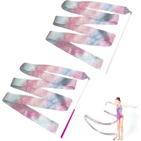 2 Pcs Rhythmic Ribbon Dancer 78.7 Inch Sparkling Dance Ribbon Twirling Ribbon,for Kids Artistic Dancing Training Circus Carnival Shows