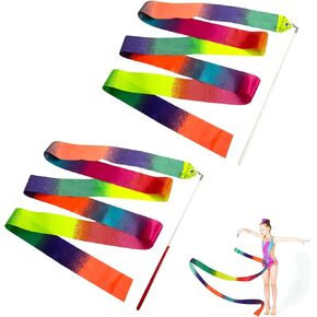 2 Pcs Rhythmic Ribbon Dancer 78.7 Inch Sparkling Dance Ribbon Twirling Ribbon,for Kids Artistic Dancing Training Circus Carnival Shows