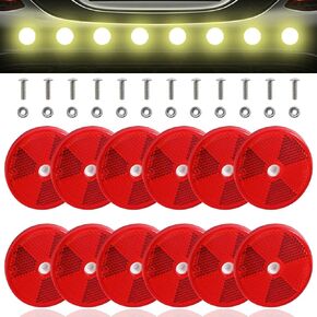 Abnaok 12 Pack Front Reflector Round Reflector for Driveway Fence Gate Posts Trailers Safety Reflectors Automobiles Boats Mailboxes Reflector with Center Mounting Hole