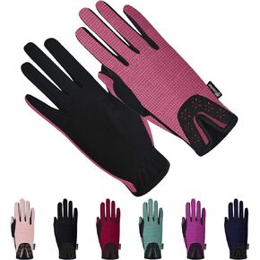 ChinFun Women Horse Riding Gloves Ladies Laser Flower Pattern Anti-Slip Equestrian Gloves Stretchable Sweat Absorbing Summer Winter Outdoor Sports Mittens
