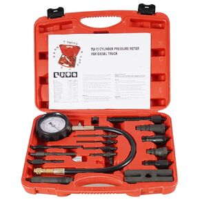 Htostar Racing 17Pcs Diesel Engine Compression Gauge Tester Cylinder Pressure Test Tool Kit Compatible with Case for Car & Truck