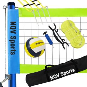 Professional Portable Outdoor Volleyball Net Set with Adjustable 3 Levels Height Steel Poles, Anti-sag System,Volleyball,Pump,Boundary Line and Carrying Bag for Backyard