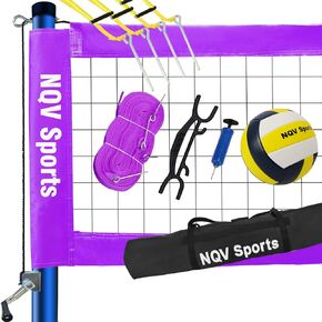Professional Portable Outdoor Volleyball Net Set with Adjustable 3 Levels Height Steel Poles, Anti-sag System,Volleyball,Pump,Boundary Line and Carrying Bag for Backyard