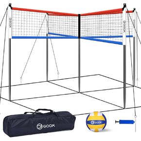 4 Square Volleyball Net Game Set,4 Person Volleyball Net for Backyard Beach Lawn, Portable Four Square Volleyball Net for Adults & Youths with Carry Bag 4 Way Volleyball Net