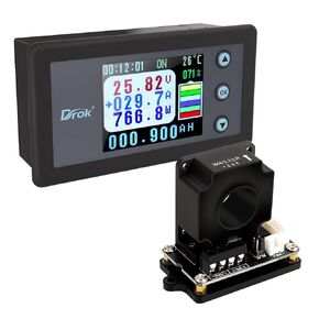 DROK Charge-Discharge Monitor, 0-90V 100A DC Ammeter Voltmeter, Battery Capacity Amp-Hour Watt-Hour Power Time Multimeter, LCD Display Digital Voltage Current AH WH Watt Meter Tester with Hall Se