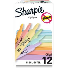 Sharpie® Tank Highlighters, Mild Pastel Colors, Assorted, Chisel Tip, 12 Count