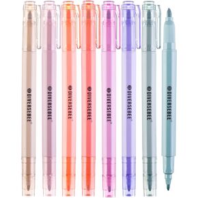 DIVERSEBEE Dual Tip Highlighters and Pens No Bleed, 8 Pack Assorted Colors Quick Dry Cute Markers Set, Bible Study Journaling School Office Supplies, Bible Accessories (Pastel)