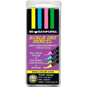 G.T. Luscombe Company, Inc. Bible Dry Highlighting Kit | No Bleed Eco-Friendly Refillable Dry Highlighters | No Sharpening | No Smearing or Fading | Yellow, Blue, Pink, Green (Set of 4)