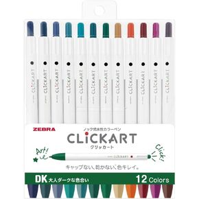 ZEBRA Clickart Water-Based Pen Bright Light 12 Colors Set, Wyss22-12Clt