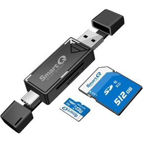 SD Card Reader, SmartQ Dual Connector USB 2.0/USB-C Memory Card Reader Adapter, Compatible with SD/Micro SD/SDHC/SDXC/MMC [Card not Included], Suitable for MacBook Pro/Air, iPad Pro.