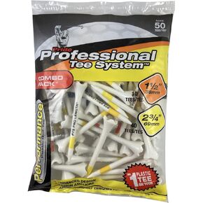 Pride Professional Tee System Plastic Golf Tees (Pack of 50), 40 Count 2-3/4-Inch + 10 Count 1-1/2-Inch,White