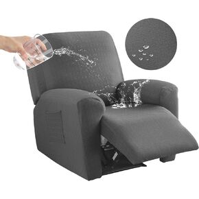 Waterproof Recliner Chair Covers, Elastic Slip Covers for Recliners with Arms, Stretch Recliner Couch Cover, Soft Recliner Slipcovers with Storage Pocket (Black, Recliner)