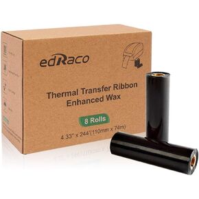 Desktop Thermal Transfer Ribbons -Enhanced Wax, 8 Rolls, 4.33" x 244'/110mm x 74m for Zebra Desktop Printer