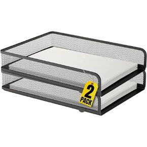 1InTheOffice Desk Trays Stackable Letter Tray, Matte Black Wire Mesh Front-Load Paper Tray Organizer, (2 Pack)