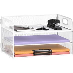 Supeasy 3 Tier Paper Organizer with Handle, Mesh Desk Organizer Letter Tray, Paper Tray Organizer File Organizer for A4 File Folder, Black