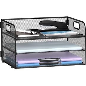 Supeasy 3 Tier Paper Organizer with Handle, Mesh Desk Organizer Letter Tray, Paper Tray Organizer File Organizer for A4 File Folder, Black