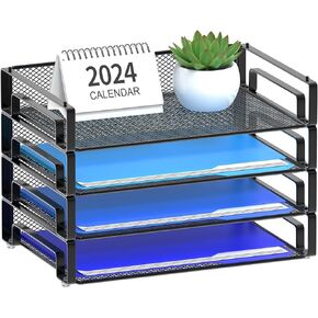 Samstar Stackable Letter Paper Tray, Desk File Organizer Paper Sorter for Letter/A4 Size Folders Documents, Mesh Made, Pack of 4