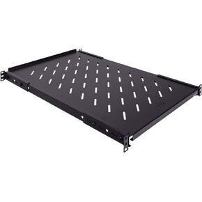 Vented 4-Post Shelf, Adjustable, Black, 350 mm Depth, 1U, 242 lbs, Cold Rolled Steel, CE Compliant
