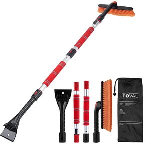 FOVAL 47.2" Extendable Snow Brush and Wider Ice Scraper (4.73" Width) with 360° Pivoting Brush Head, Snow Removal Tool Car Brush with Comfortable Foam Grip for Car Windshield, Trucks, SUVs