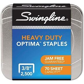 Swingline Staples, Optima, Heavy Duty, 3/8" Length, Jam Free, 125/Strip, 2500/Box, 2 Pack (35557)