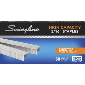 Swingline Staples, High Capacity, 60 Sheet Capacity, 5/16" Length, 210/Strip, 5000/Box (S7081032)