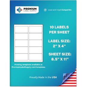 Premium Label Supply White Sticker Address Labels – 2" x 4" – Laser/Inkjet Compatible – (10 Labels/Sheet), 25 Sheets – 250 Total Adhesive Labels